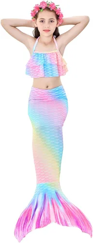Vista 4 de GALLDEALS Conjunto de bikini de sirena para natación, cosplay con monoaleta para niñas de 7 a 8 años