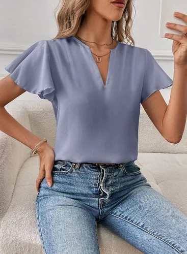 Vista 2 de EVALESS Blusas casuales de negocios para mujer, blusas de manga con vuelo