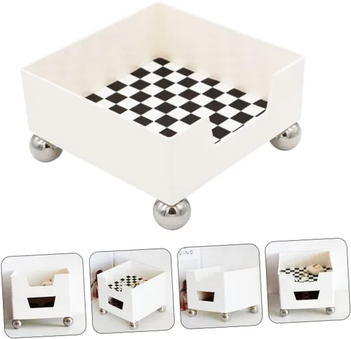 Vista 3 de Bandeja de almacenamiento a cuadros retro en blanco y negro, organizador decorativo para el hogar para joyas y cosméticos, plato de escritorio