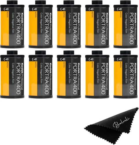 Vista 2 de Película Kodak Portra 400 - Paquete de 10 rollos de 36 exposiciones para cámaras de 35 mm con paño de microfibra Premium balveli