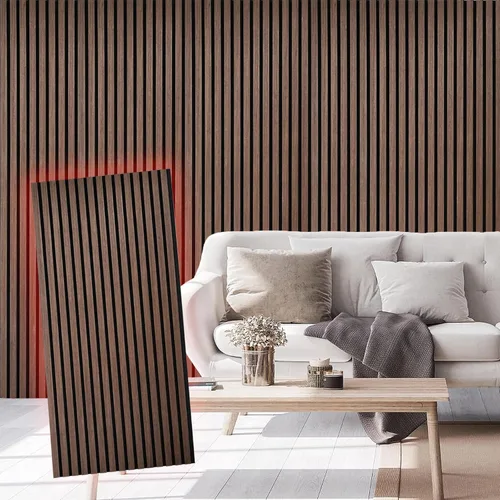 Vista 8 de Paneles acústicos de listones de madera de 4 piezas para una decoración elegante y reducción de ruido, panel texturizado 3D para techo y pared