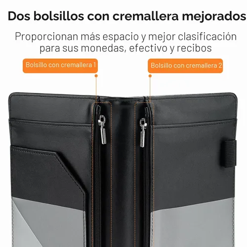 Vista 2 de Forvencer - Libreta para servidor, 2 bolsillos con cremallera, libros para camarera Waitress Book for Servers, Fits Waitress Apron, Guest Book