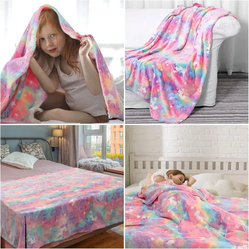Vista 3 de SALIMAH Manta que brilla en la oscuridad, regalos de unicornios para niñas, juguetes para niñas de 2, 3, 4, 5, 6, 7, 8, 9, 10 años, mantas suaves