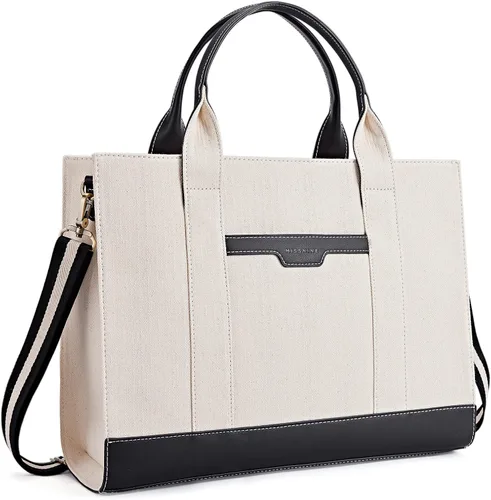 Vista 13 de Missnine Bolsa de lona para laptop de 15.6 pulgadas, bolsa de hombro de trabajo, maletín casual para viajes, oficina, universidad
