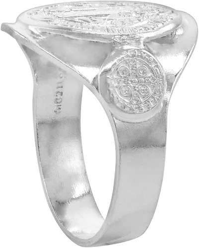 Vista 3 de Anillo de San Benito con sello redondo de plata de ley de 58 pulgadas para mujer, tallas 5-10