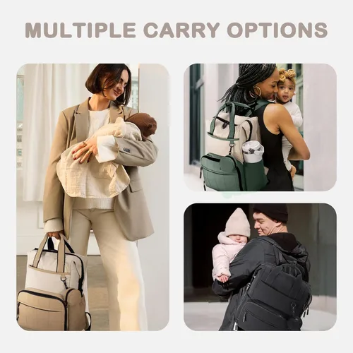 Vista 2 de VONAL Mochila de pañales, bolsas de pañales para bebés ligeras, bolsa de pañales grande para viajes con cambiador, mochila de pañales negra