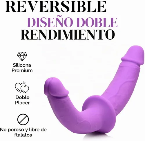 Vista 6 de Strap U Double Charmer - Juego de consolador doble de silicona de alta calidad, correa de penetración con arnés ajustable, diseño reversible