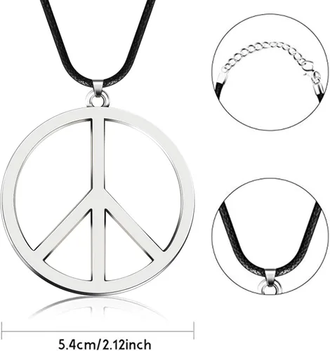 Vista 4 de Juego de accesorios hippie para vestirse con gafas hippie y collar con signo de la paz