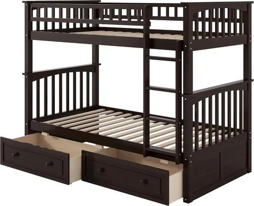 Vista 6 de Harper & Bright Designs Litera individual sobre individual con 2 cajones de almacenamiento, camas convertibles, base de cama de madera maciza