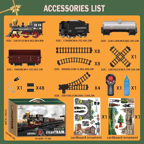 Vista 4 de Juego de tren para niños con control remoto, juguetes de tren con locomotora de vapor, tanque de combustible y pistas de lujo, trenes eléctricos