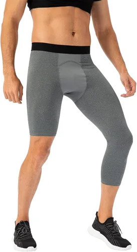 Vista 28 de Pantalones de compresión de 3/4 de una pierna para hombre, mallas de baloncesto atléticas para correr, leggings deportivos de capa base capri