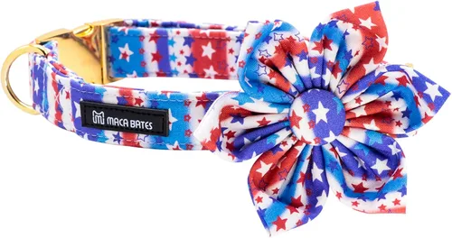 Vista 13 de Maca Bates - Collar de perro con bandera estadounidense del 4 de julio con pajarita para perros, corbatín de 4 de 7 banderas, azul, ajustable