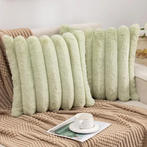 Vista 2 de Juego de 2 fundas de almohada decorativas de piel sintética de 18 x 18 pulgadas, color verde salvia, decoración de primavera, para sofá, dormitorio