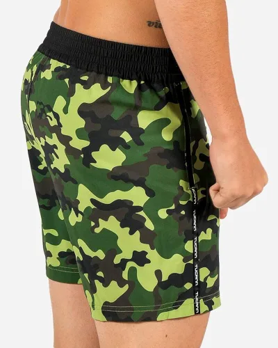 Vista 4 de Traje de baño tradicional de camuflaje verde militar, elástico en 4 direcciones, secado rápido, resistente al cloro, forro de compresión integrado
