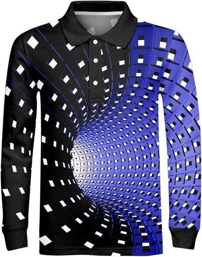 Vista 5 de Botón de solapa con estampado digital abstracto para hombre, manga larga, puños y compresión para hombre