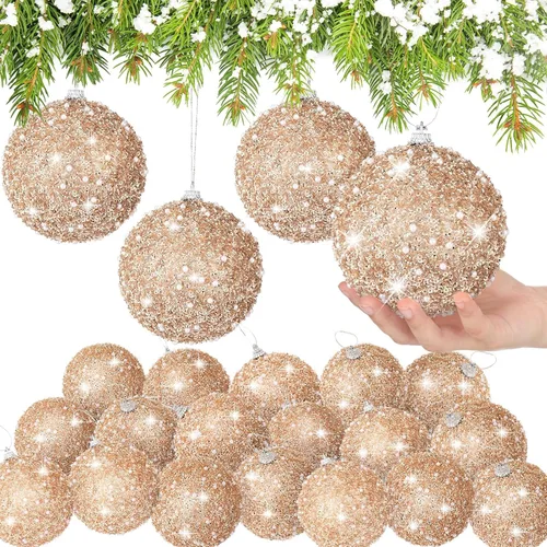 Vista 13 de Lyrow 24 piezas 3.15" Juego de adornos de bola de Navidad con purpurina, bola de espuma con lentejuelas colgante, decorativa, en masa, para árbol