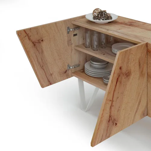 Vista 4 de Mobili Fiver, Emma - Aparador de 4 puertas con patas blancas, roble rústico, fabricado en Italia Madera rústica con patas blancas