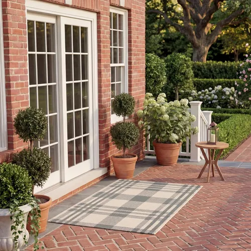 Vista 91 de SAFAVIEH Alfombra Lavable para Exteriores Colección Courtyard - 2'3" x 4', Beige y Azul, Patrón a Cuadros, No Desprende Pelusa y Fácil Limpieza