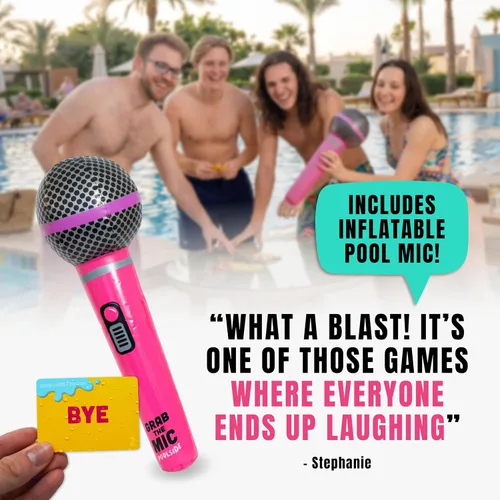 Vista 3 de Agarra el micrófono junto a la piscina - Juego de karaoke impermeable para Canta con el micrófono inflable, tarjetas impermeables, 2-10 jugadores, a