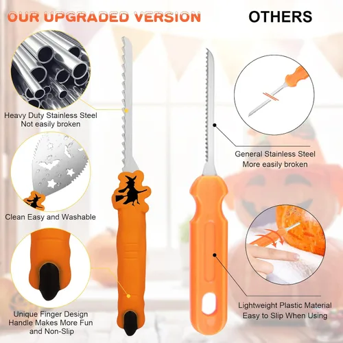 Vista 3 de Kit de tallado de calabaza para Halloween, juego profesional de tallado resistente, herramienta de escultura de acero inoxidable cuchillo