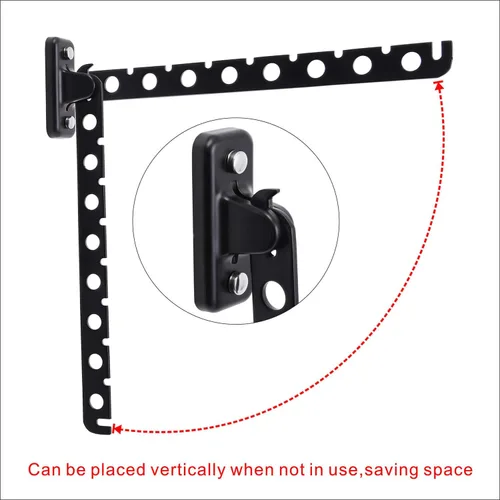 Vista 5 de Percha de ropa para montar en la pared, paquete de 2 perchas plegables negras para ropa sucia con brazo oscilante, organizador de almacenamiento