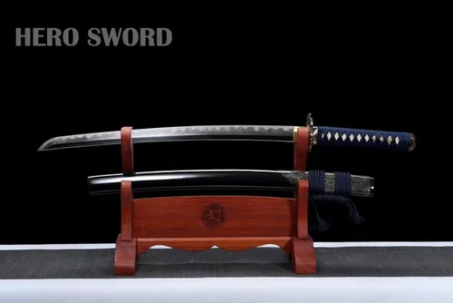 Vista 6 de Arcilla de acero plegada totalmente hecha a mano templada manual de molienda avanzada Wakizashi Maquinilla de afeitar de espiga completa afilada
