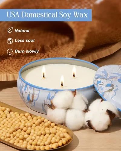 Vista 120 de M&SENSE Velas aromáticas de bayas cítricas, vela grande de lata de soja de 3 mechas, más de 40 horas de tiempo de combustión, cera vegana 100%