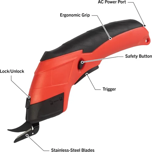 Vista 8 de Stalwart - Tijeras eléctricas inalámbricas, cortador multiusos de tela, cuero, alfombra o cartón con 2 cuchillas y batería recargable de 3.6 V (rojo)