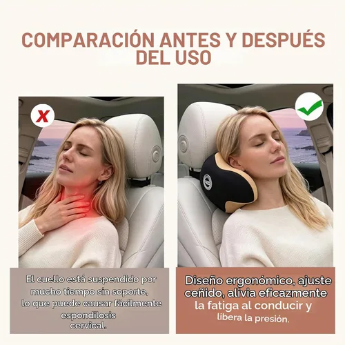 Vista 5 de Almohada realmente útil para reposacabezas de coche, almohada para el cuello del coche para dormir con correa ajustable, 100% espuma viscoelástica