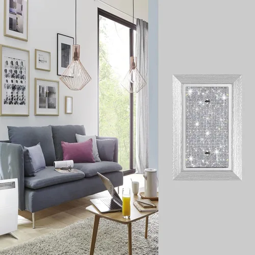 Vista 4 de Placa de pared con diamantes de imitación plateados brillantes plateados, placa de cubierta de interruptor de luz, cubierta de enchufe de grano