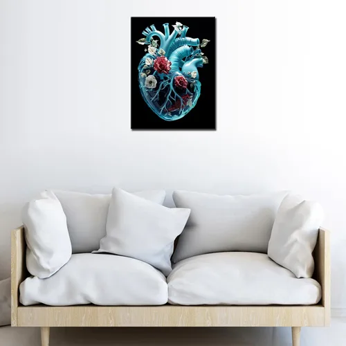 Vista 2 de Pintura de diamante de órgano humano 5D, kit de numeración, corazón con diamantes de imitación de cristal floral, pintura de diamantes de imitación