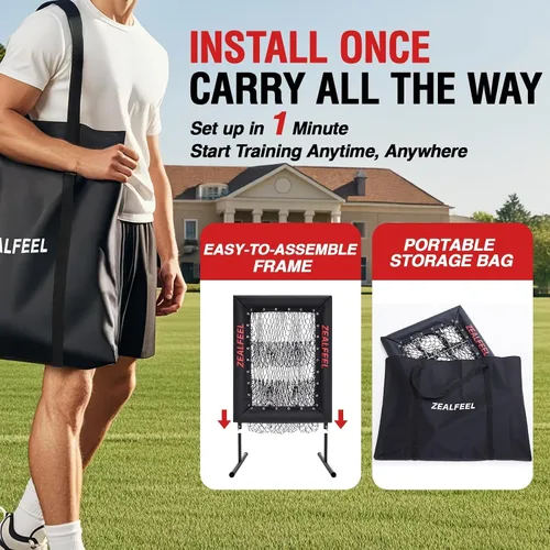 Vista 6 de ZEALFEEL Baseball Pitching Net, 9-Hole Pitching Target with Strike Zone, 5-Level Adjustable Baseball Softball Training Net, Heavy Duty Practice Net