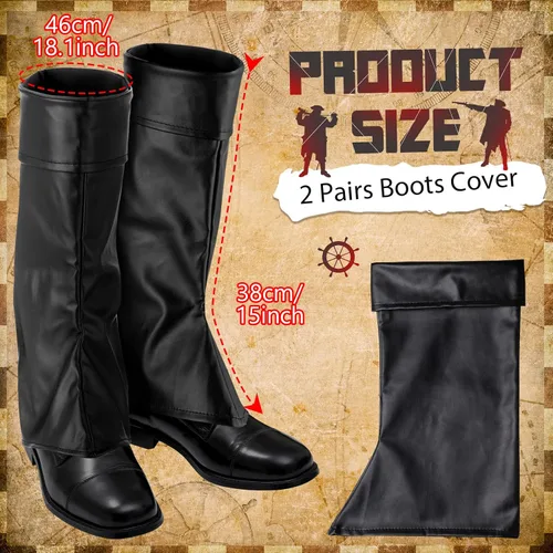 Vista 3 de Zhanmai 2 Pairs Faux Leather Costume Boots Covers Pirate Boots Accessories Renaissance Halloween Pirate Costume Medieval Boots Covers