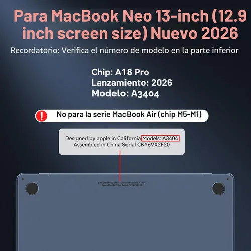 Vista 7 de BlueSwan para MacBook Neo Case 13 pulgadas 2026 Release A18 Pro Chip Modelo Índigo transparente