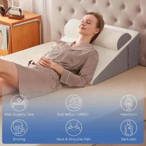 Vista 6 de Simpledad Almohada de cuña para reflujo ácido y alivio del dolor de espalda, ronquidos, almohada de cuña de cama para dormir después de la cirugía.