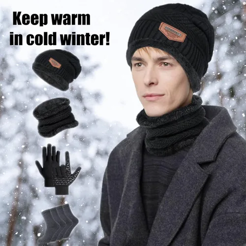 Vista 6 de Conjunto de bufanda y guantes de invierno con forro polar cálido para hombres y mujeres