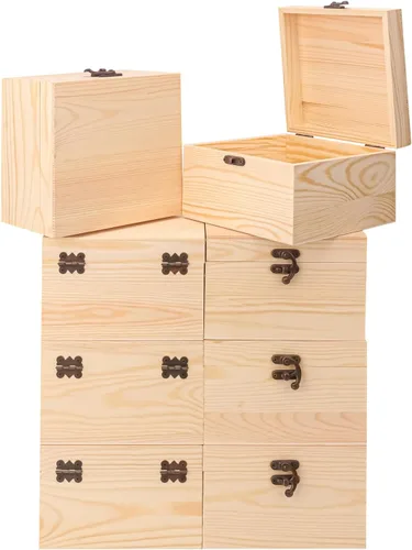 Vista 11 de 4 cajas de madera sin terminar con ventana, caja de madera para manualidades y almacenamiento con tapa superior de plástico, para recuerdos