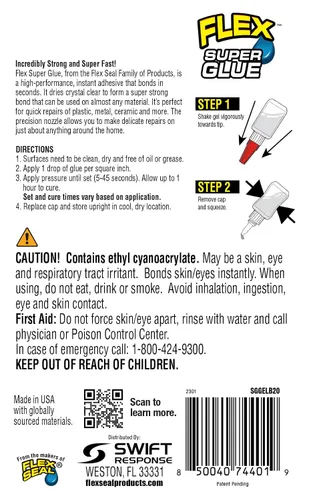 Vista 3 de Flex Super Glue Gel, botella de 20 gramos, paquete de 1, transparente, unión instantánea, secado rápido, adhesivo de cianocrilato, punta