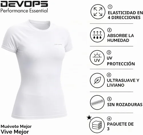 Vista 7 de DEVOPS - Paquete de 3 camisetas de compresión para mujer, de manga corta, con ajuste seco, para correr, atléticas, camisetas de entrenamiento