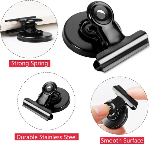 Vista 3 de VNDUEEY Paquete de 6 imanes para refrigerador, imanes para refrigerador, clips magnéticos negros, imanes para pizarra blanca, clips magnéticos