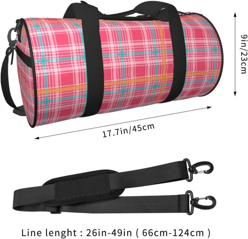 Vista 2 de Large Duffle Bag for Travel - Retro Pink Plaid Print (a) Gym Bag for Women Men, Travel Foldable Bags for Women Men with Zippered Multiple Pockets