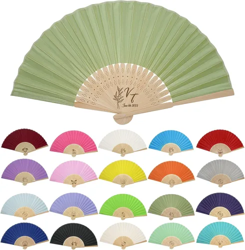 Vista 25 de GZLDGIFTS Abanicos de mano personalizados, regalos para regalos de fiesta de boda, invitados, tela personalizada, seda, jardín, boda, abanicos