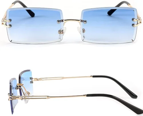 Vista 2 de SDINM Lentes de sol sin montura de los años 90, sin marco, rectangulares, tintados, lentes de color caramelo para mujeres y hombres
