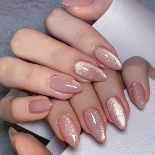 Vista 35 de NBNTGH Uñas postizas a presión de punta francesa blanca, uñas postizas de línea dorada, uñas postizas medianas con diseño de almendra, uñas postizas