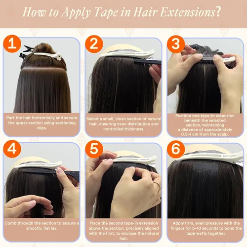 Vista 6 de Full Shine - Extensiones de cabello humano con cinta adhesiva, 10 pulgadas, sin costuras, color 1 negro azabache de 1.06 oz, cinta invisible