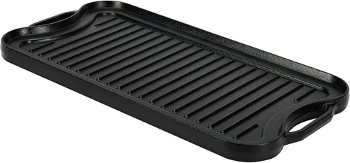 Vista 2 de Amazon Basics Parrilla/plancha rectangular reversible de hierro fundido pre-sazonado, negro, 20 x 10.63 x 0.98 pulgadas