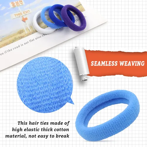 Vista 6 de Lawie Paquete de 200 bandas elásticas de tela de rizo de tejido grueso y colorido para coleta de cabello fino y rizado