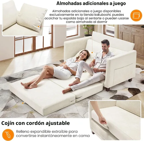 Vista 3 de Sofá cama loveseat de 51 pulgadas, sofá cama convertible de chenilla para espacios pequeños, sofá cama plegable con asiento profundo, 2 almohadas