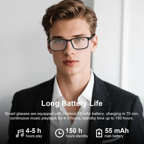 Vista 5 de GenXenon Lentes inteligentes para hombres y mujeres, lentes Bluetooth con bloqueo de luz azul con patillas extraíbles, diseño de orejas abiertas