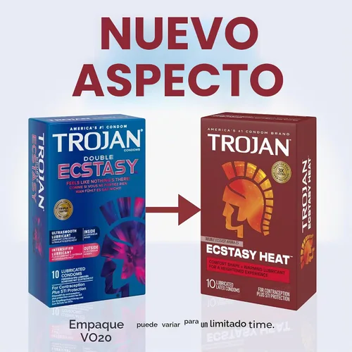 Vista 2 de TROJAN Condones Lubricados Double Ecstasy, Condones Acanalados, 10
